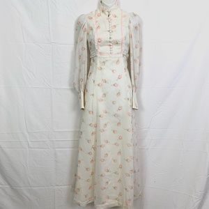 VINTAGE Prairie Maxi Juliet Sleeve Dress Floral  4